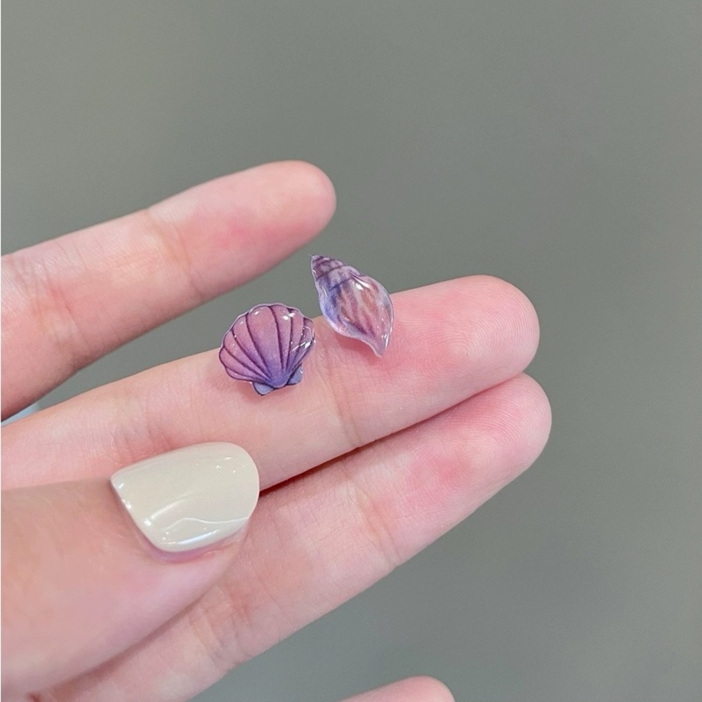shell shaped purple earrings 925 sterling silver post